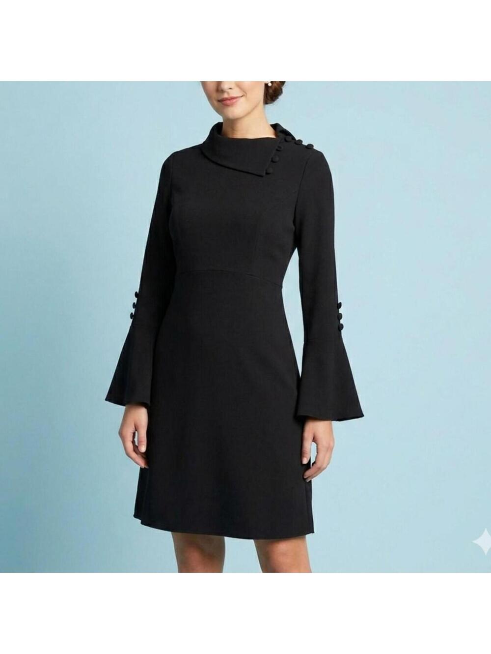 Vince Camuto Women's Bell Sleeve Button Detail Whimsigoth Dress Black Size 6 NWT